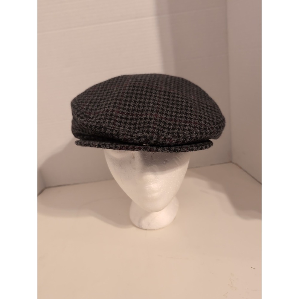 Vtg. Wool Black Gray Red Houndstooth Newsboy Cabbie Cap XL Gatsby Dapper Driving - Picture 4 of 6